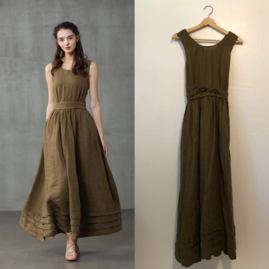 Linennaive Olive Dress With Cross-Back — image 2 of 8
